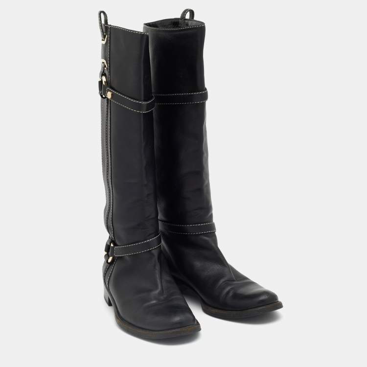 Pre Owned Celine Black Leather Mid Calf Boots Size 36