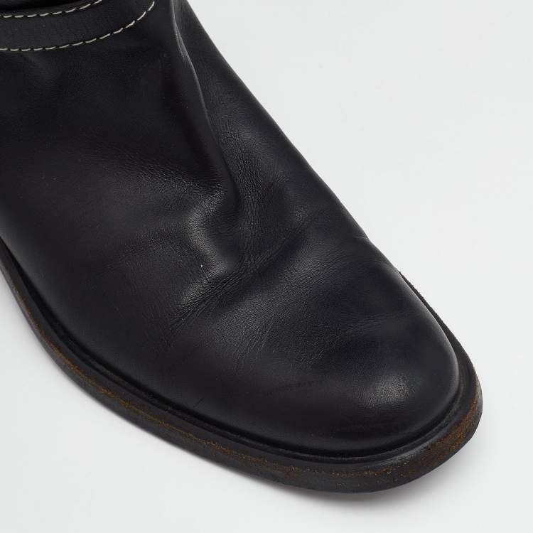 Pre Owned Celine Black Leather Mid Calf Boots Size 36