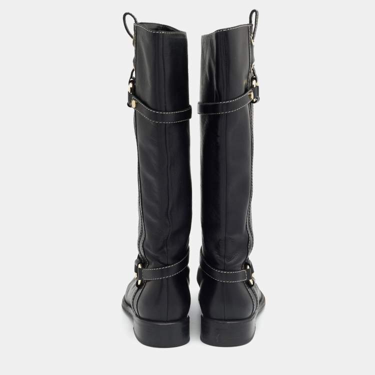 Pre Owned Celine Black Leather Mid Calf Boots Size 36
