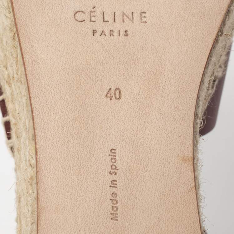 Pre Owned Celine Burgundy Leather Criss Cross Wedge Espadrille Platform Sandals Size 40