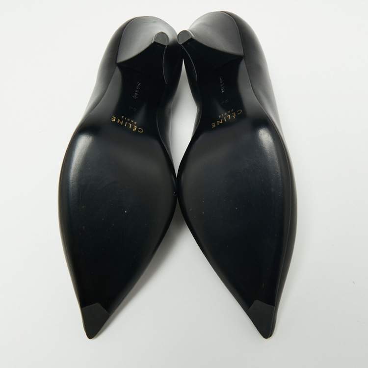 Pre Owned Celine Black Leather V Neck Pointed-Toe Pumps Size 36