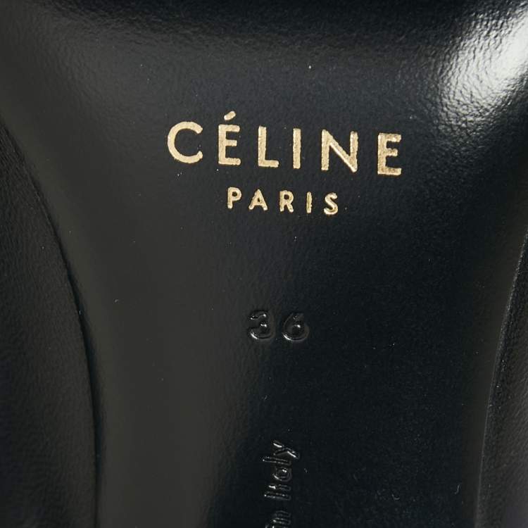 Pre Owned Celine Black Leather V Neck Pointed-Toe Pumps Size 36
