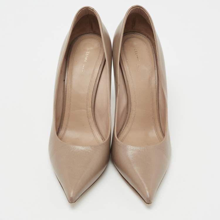 Pre Owned Celine Beige Leather Pointed-Toe Pumps Size 38.5