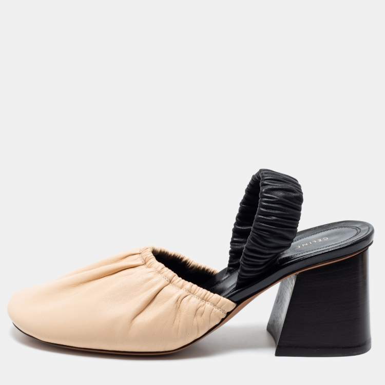 مملوكة مسبقًا Céline Black/Beige Leather Slingback Pumps Size 36