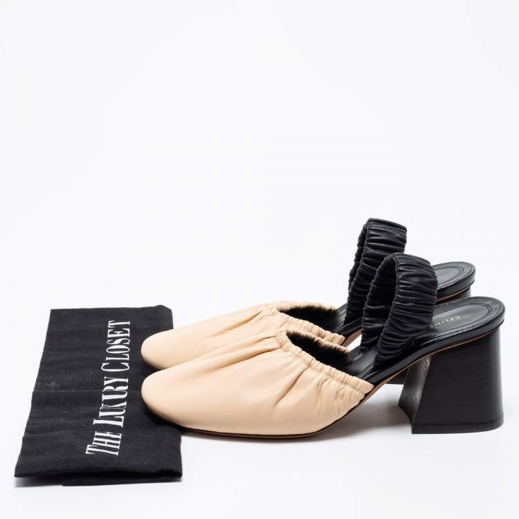 مملوكة مسبقًا Céline Black/Beige Leather Slingback Pumps Size 36