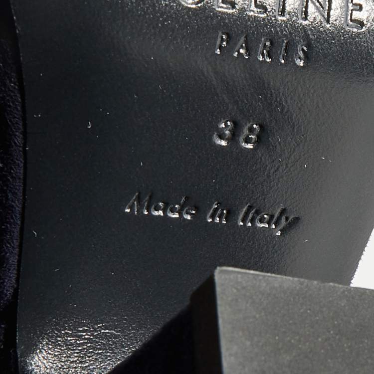 Pre Owned Celine Navy Blue Suede And Leather Platform Block Heel Ankle Strap Sandals Size 38