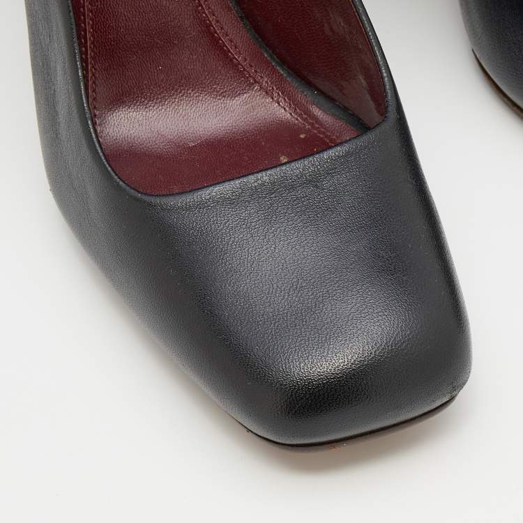 Pre Owned Celine Black Leather Square Toe Wedge Pumps Size 39