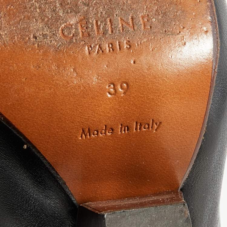 Pre Owned Celine Black Leather Square Toe Wedge Pumps Size 39