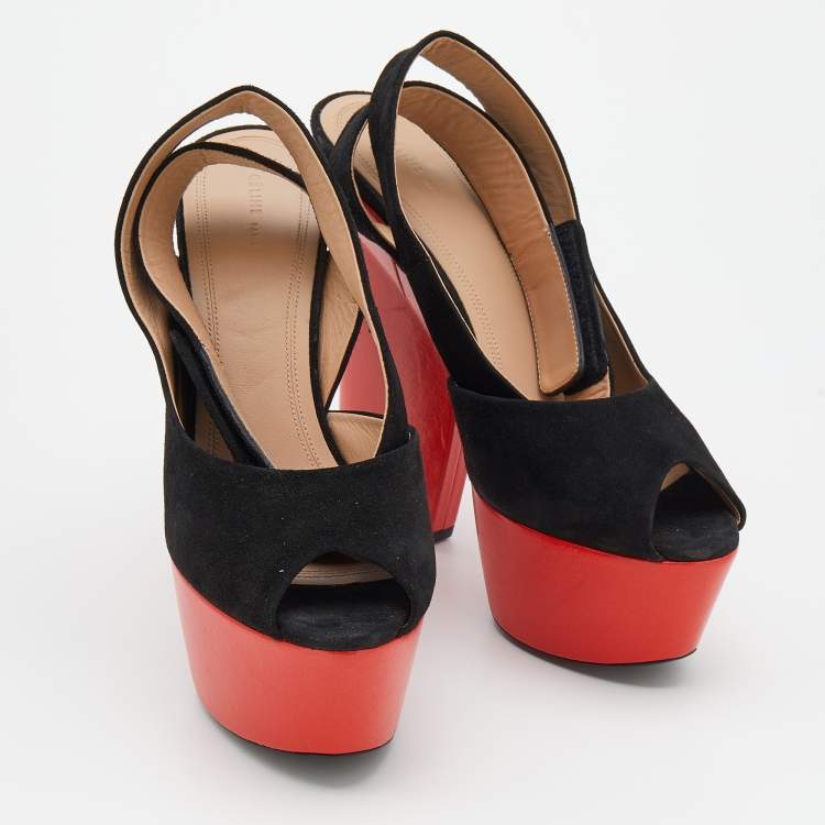 Pre Owned Celine Black Suede Ankle Strap Peep Toe Platform Sandals Size 40