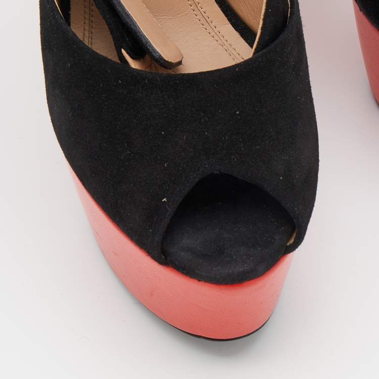 Pre Owned Celine Black Suede Ankle Strap Peep Toe Platform Sandals Size 40