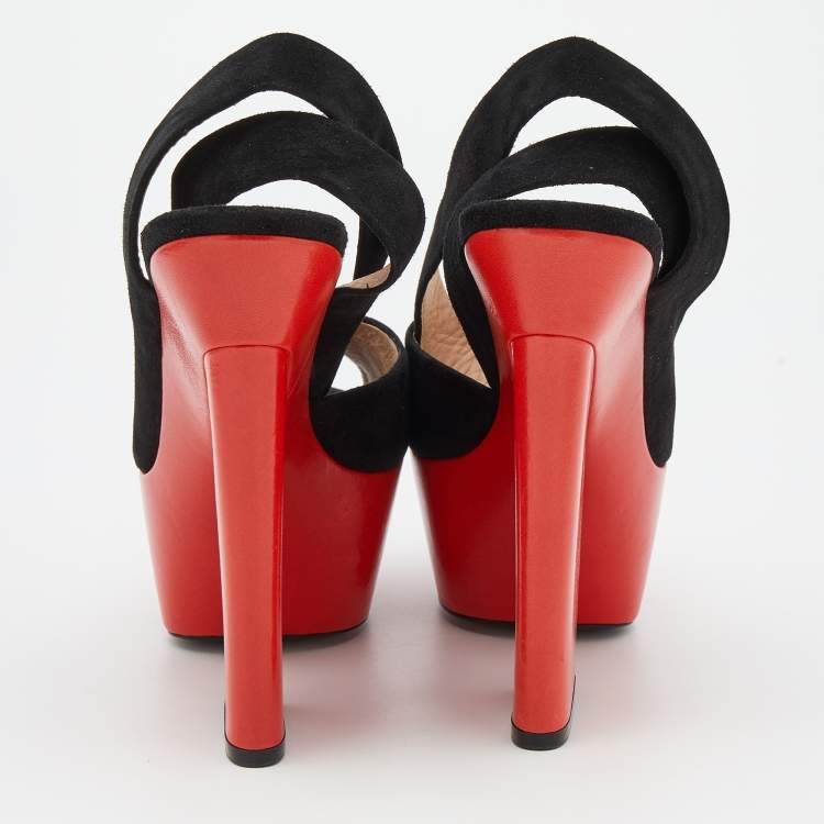 Pre Owned Celine Black Suede Ankle Strap Peep Toe Platform Sandals Size 40