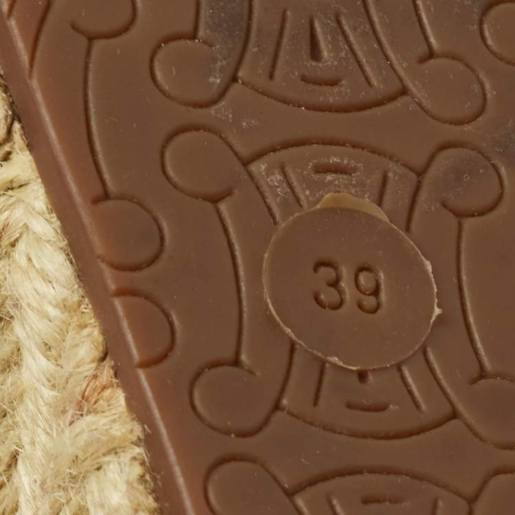 Pre Owned Celine Light Grey Fabric Espadrille Wedge Ankle Tie Sandals Size 39