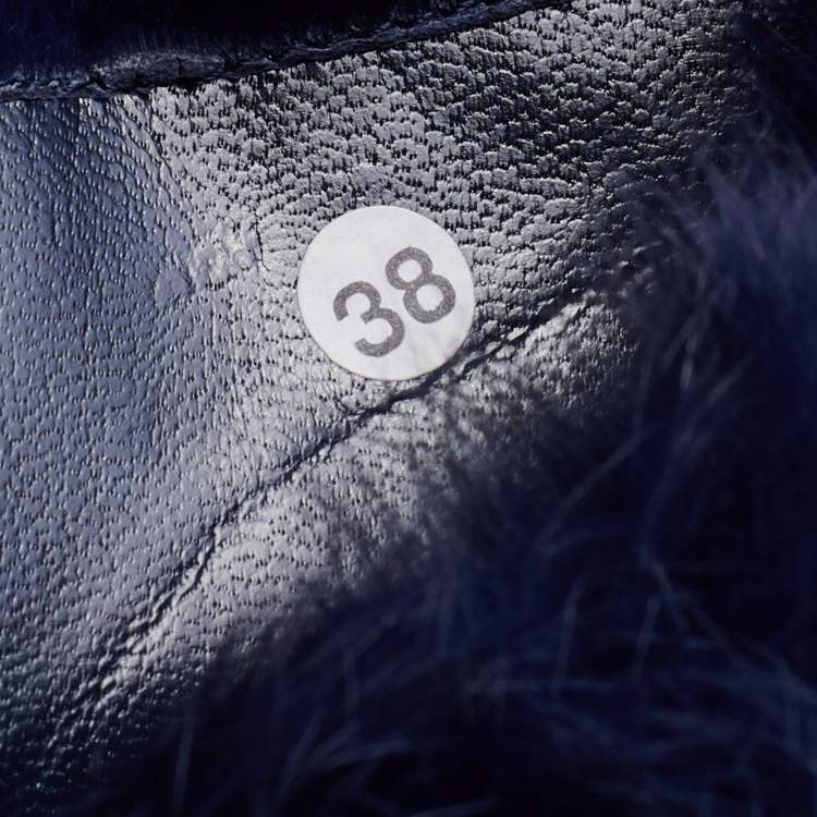 Pre Owned Celine Blue Fur and Suede Knee Length Boots Size 38