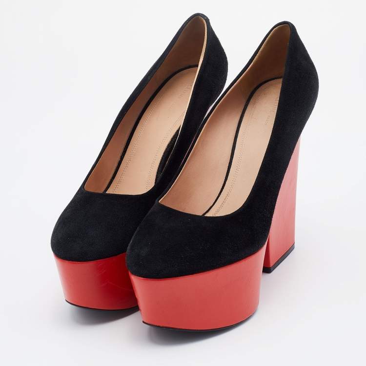 Pre Owned Celine Black Suede Color Block Platform Pumps Size 41