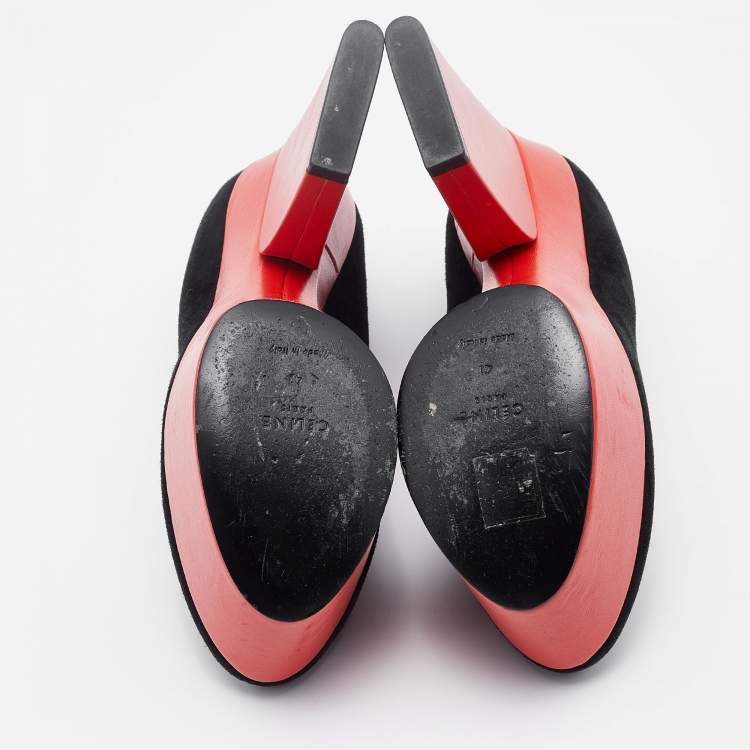 Pre Owned Celine Black Suede Color Block Platform Pumps Size 41
