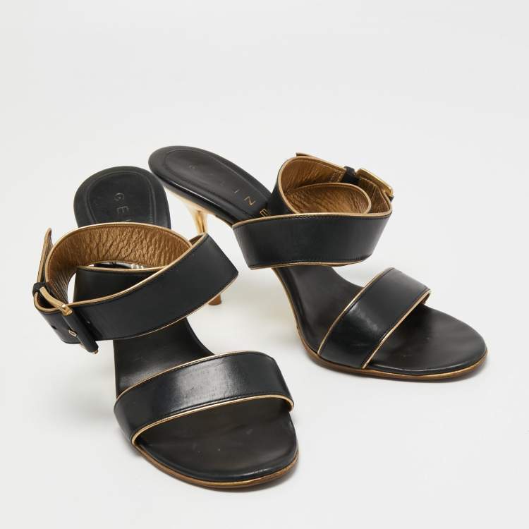 Pre Owned Celine Black Leather Ankle Wrap Sandals Size 40