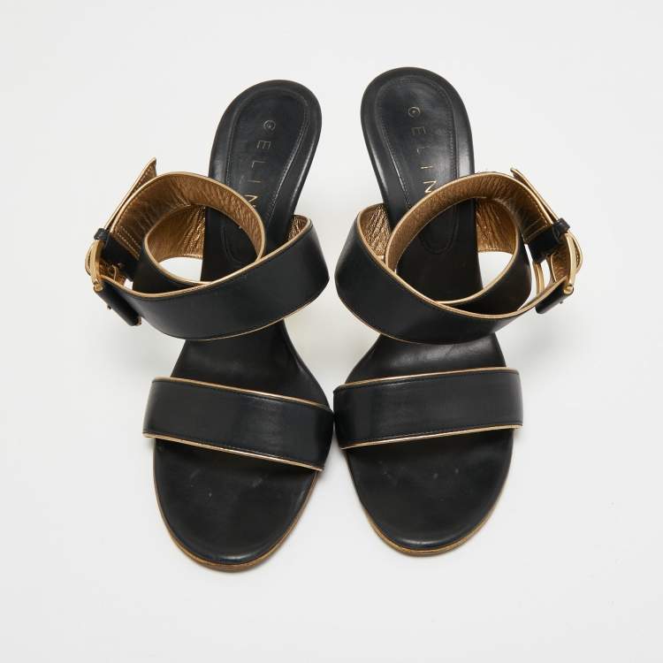 Pre Owned Celine Black Leather Ankle Wrap Sandals Size 40