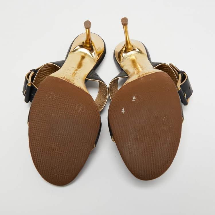 Pre Owned Celine Black Leather Ankle Wrap Sandals Size 40