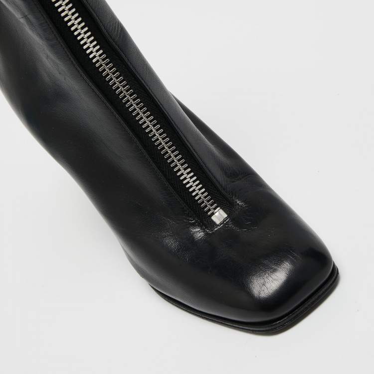Pre Owned Celine Black Leather Zipper Wedge Boots Size 38
