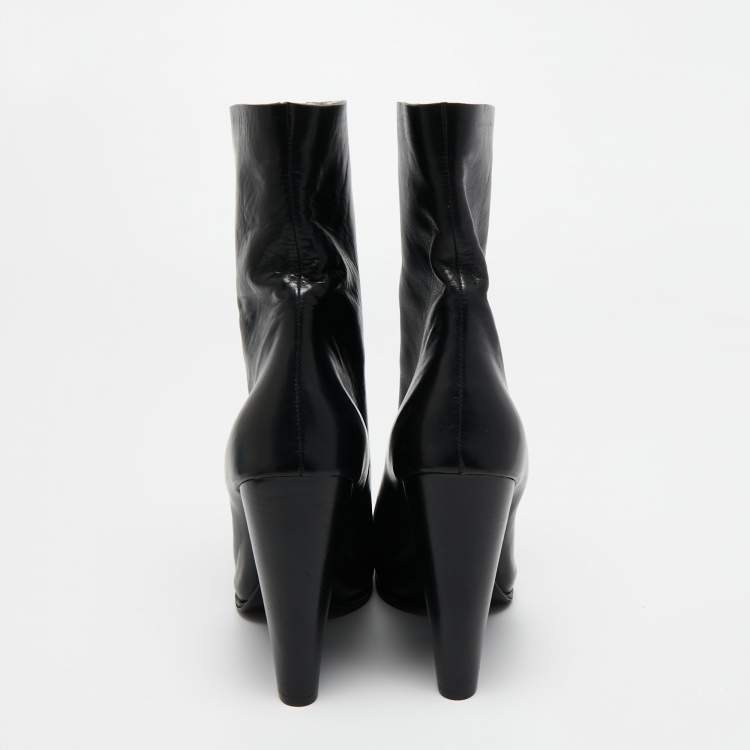 Pre Owned Celine Black Leather Zipper Wedge Boots Size 38