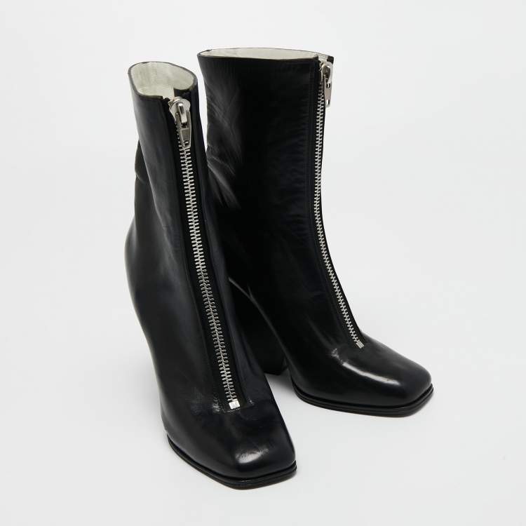 Pre Owned Celine Black Leather Zipper Wedge Boots Size 38