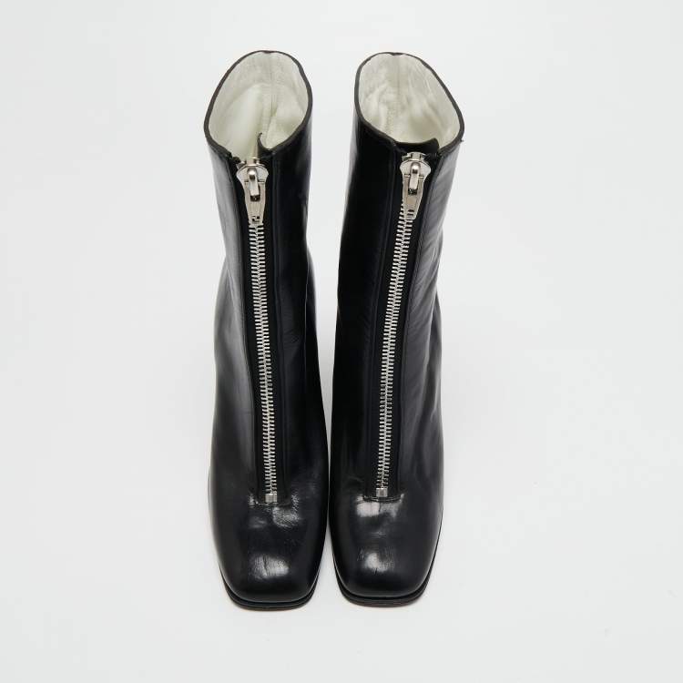 Pre Owned Celine Black Leather Zipper Wedge Boots Size 38