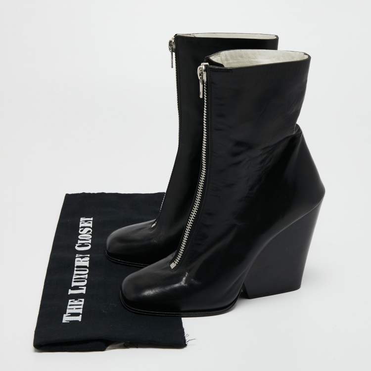 Pre Owned Celine Black Leather Zipper Wedge Boots Size 38