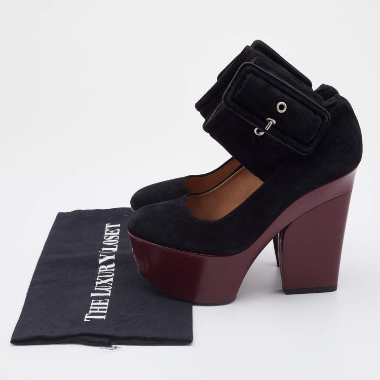 Pre Owned Celine Black Suede Phoebe Philo Wide Ankle Cuff Platform Pumps Size 36