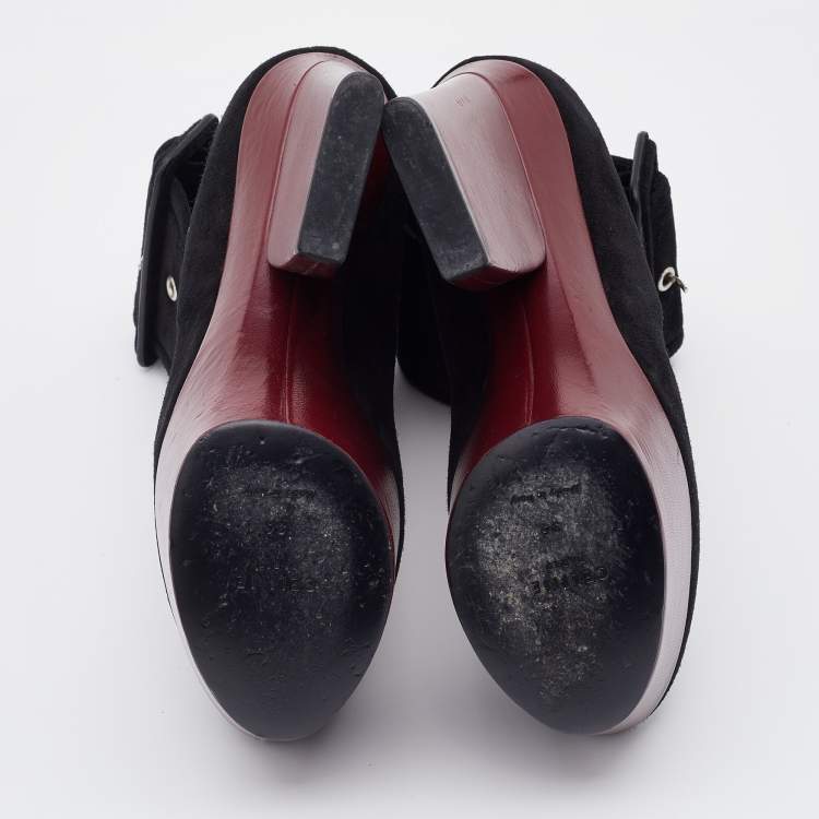 Pre Owned Celine Black Suede Phoebe Philo Wide Ankle Cuff Platform Pumps Size 36