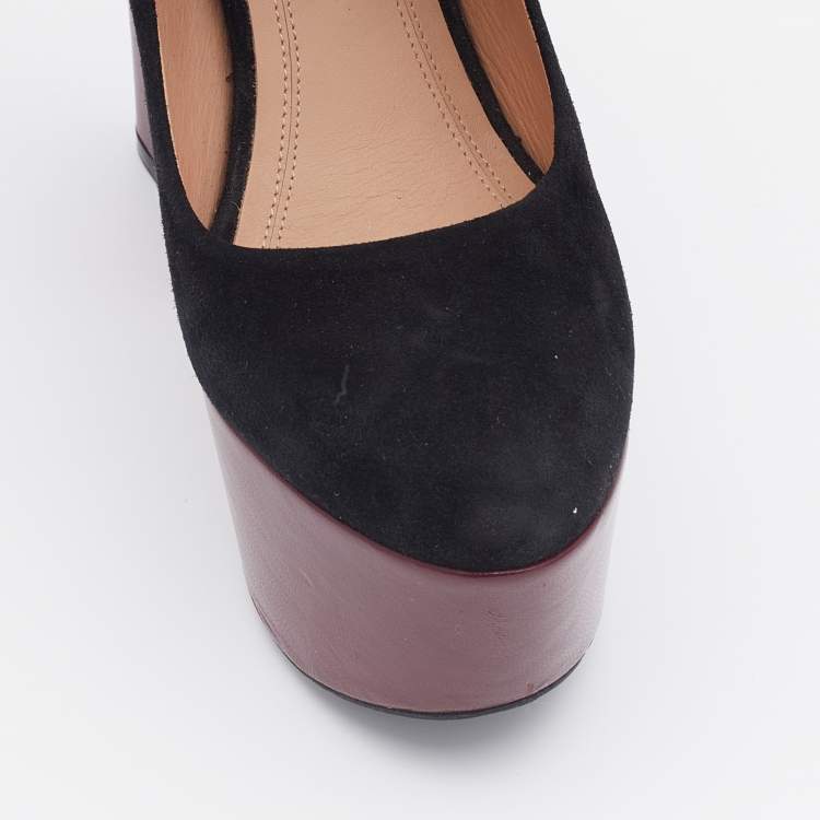 Pre Owned Celine Black Suede Phoebe Philo Wide Ankle Cuff Platform Pumps Size 36