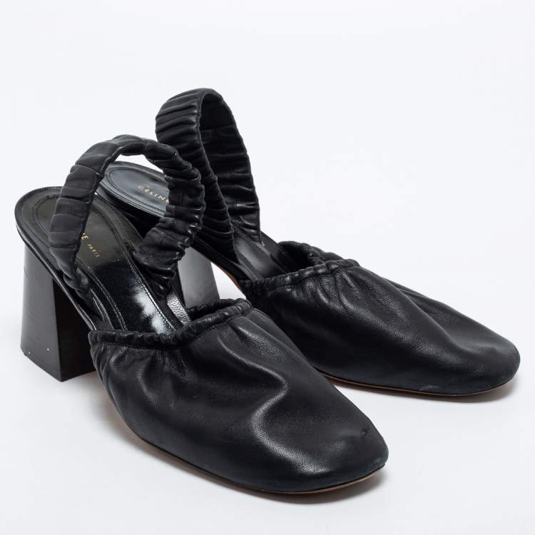 Pre Owned Céline Black Leather Block Heel Sandals Size 40