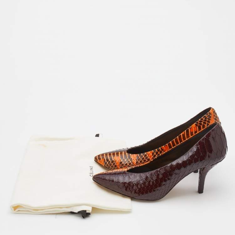 Pre Owned Celine Multicolor Water Snake and Python Pointed Toe Pumps Size 38