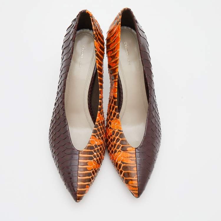 Pre Owned Celine Multicolor Water Snake and Python Pointed Toe Pumps Size 38