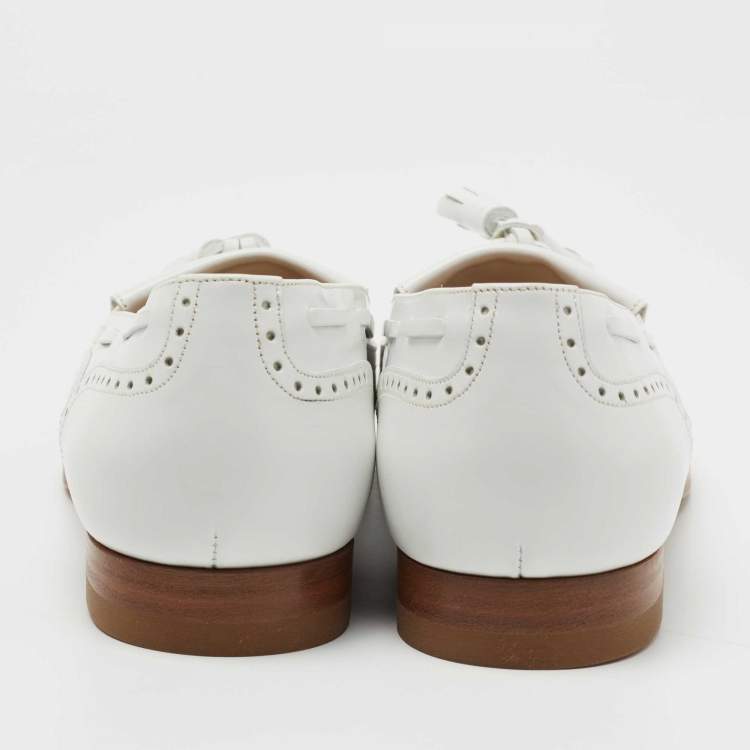Pre Owned Celine White Leather Tassel Detail Slip On Loafers Size 38
