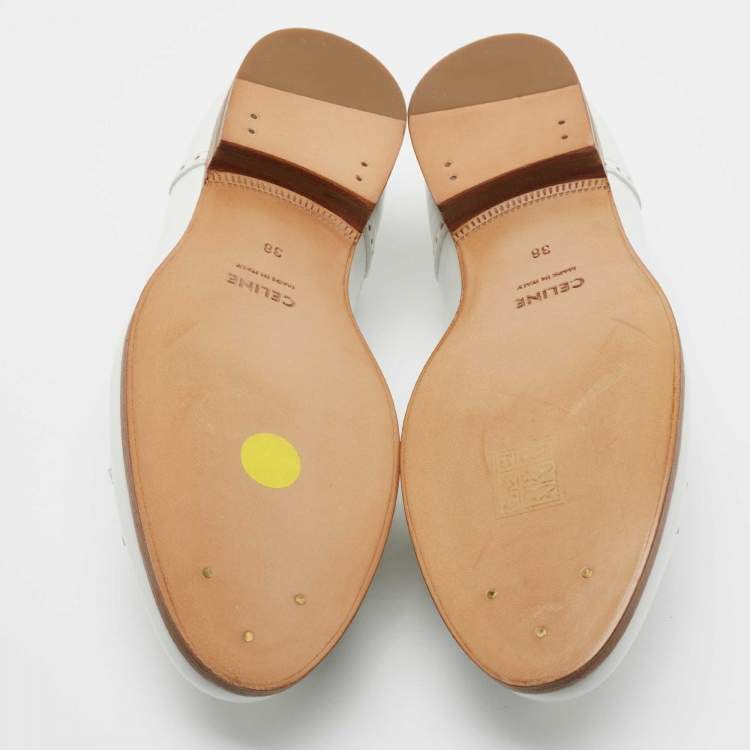 Pre Owned Celine White Leather Tassel Detail Slip On Loafers Size 38