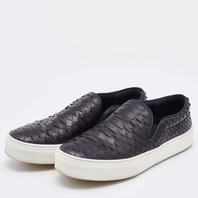 Pre Owned Celine Black Python Leather Slip On Sneakers Size 37