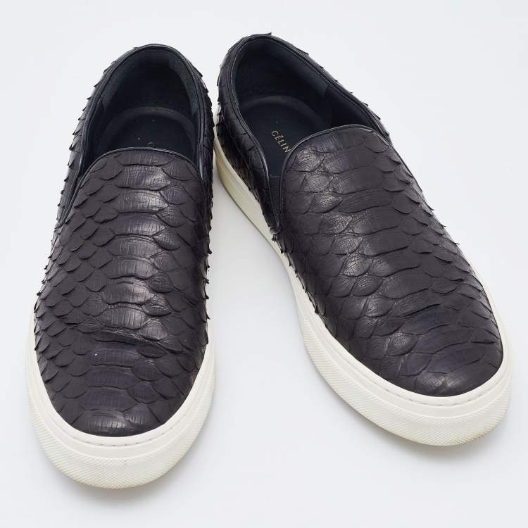 Pre Owned Celine Black Python Leather Slip On Sneakers Size 37