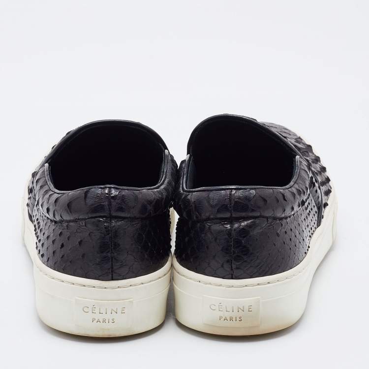 Pre Owned Celine Black Python Leather Slip On Sneakers Size 37