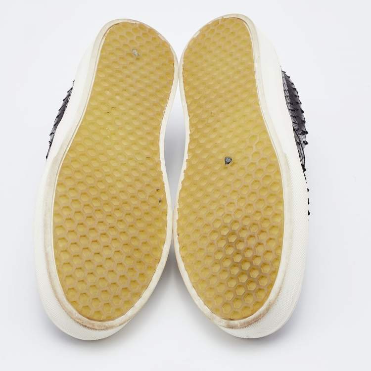 Pre Owned Celine Black Python Leather Slip On Sneakers Size 37