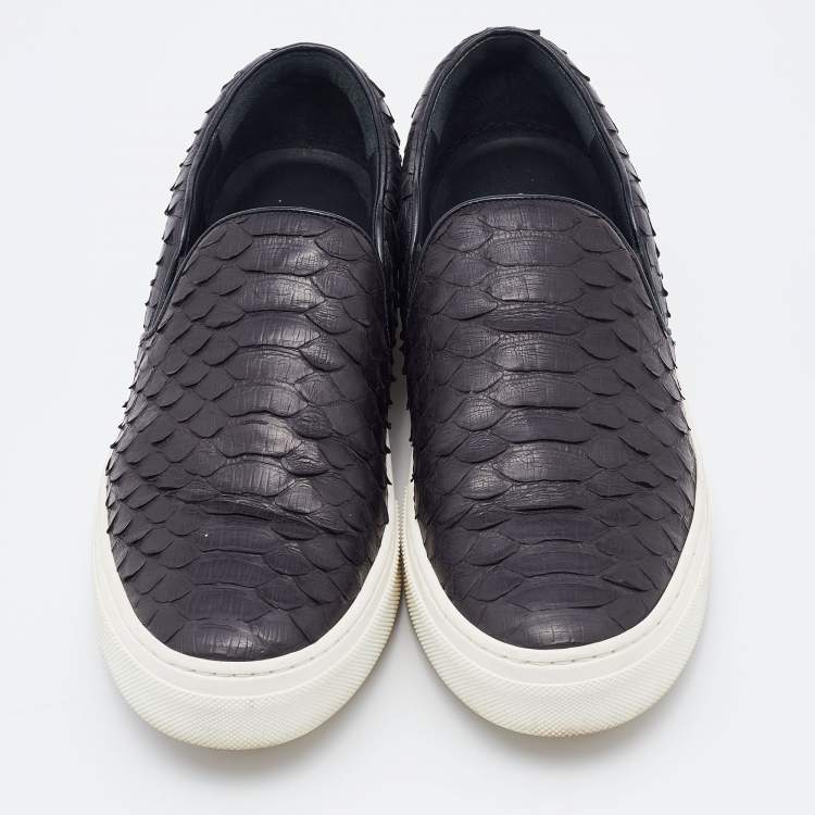 Pre Owned Celine Black Python Leather Slip On Sneakers Size 37