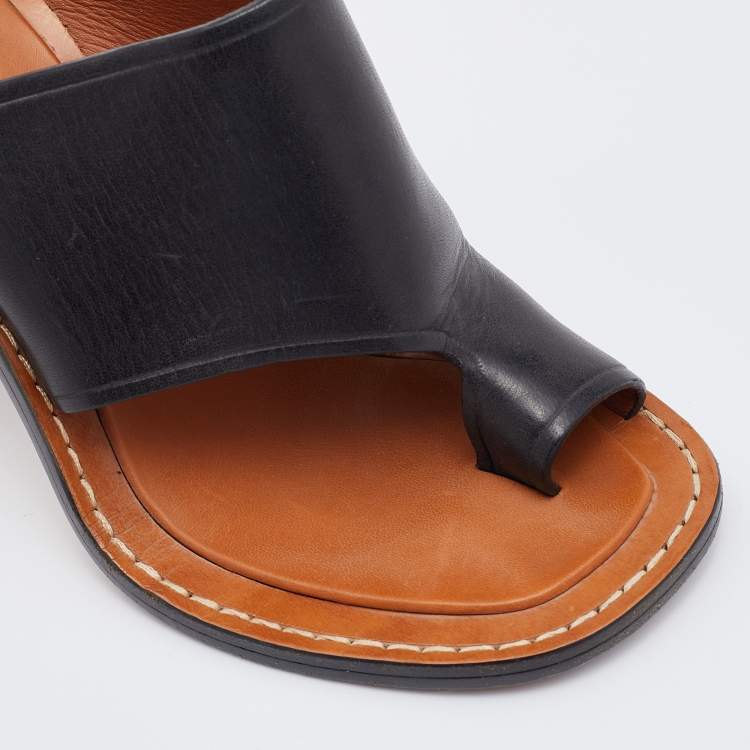 Pre Owned Celine Black Leather Toe Ring Slide Sandals Size 37