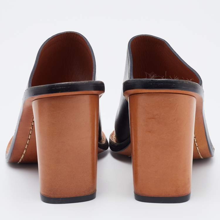 Pre Owned Celine Black Leather Toe Ring Slide Sandals Size 37