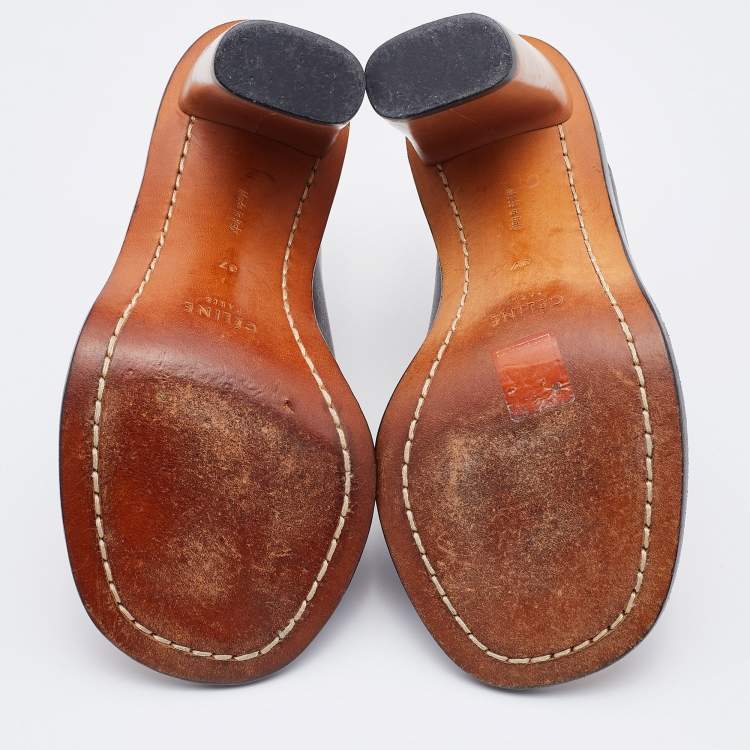 Pre Owned Celine Black Leather Toe Ring Slide Sandals Size 37