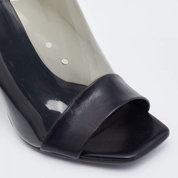 Pre Owned Celine Black Leather and PVC Slide Sandals Size 37