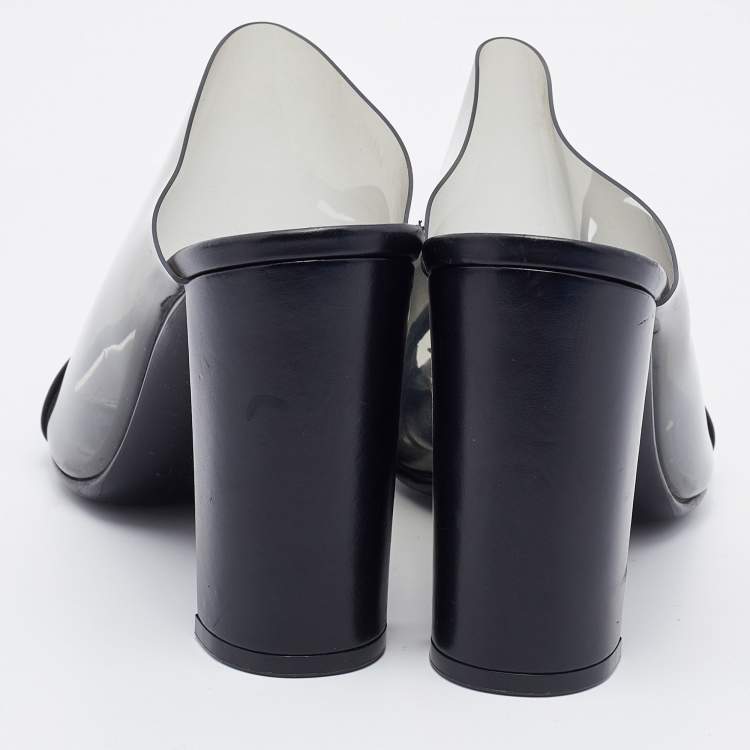 Pre Owned Celine Black Leather and PVC Slide Sandals Size 37