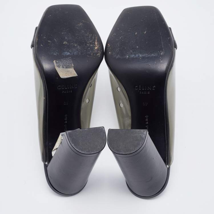 Pre Owned Celine Black Leather and PVC Slide Sandals Size 37