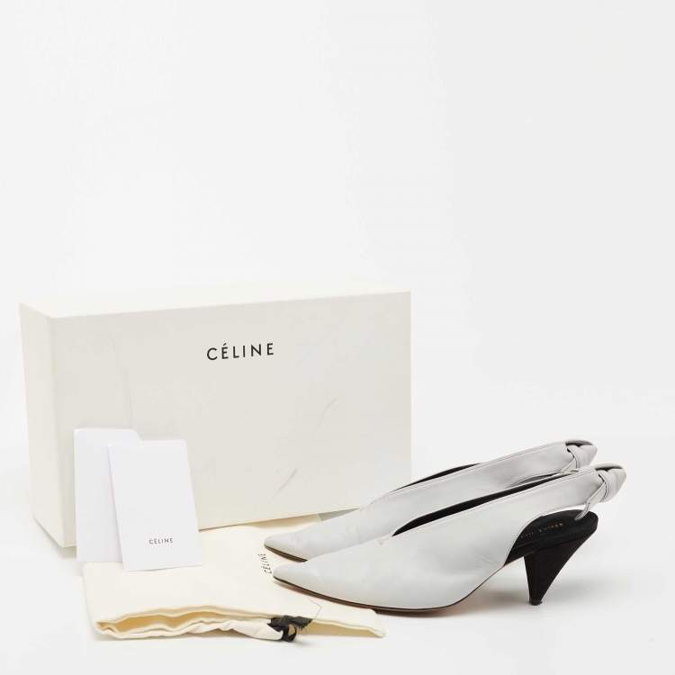 Pre Owned Celine White Leather Slingback  Pumps Size 37.5