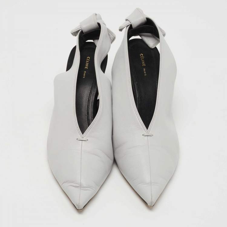Pre Owned Celine White Leather Slingback  Pumps Size 37.5