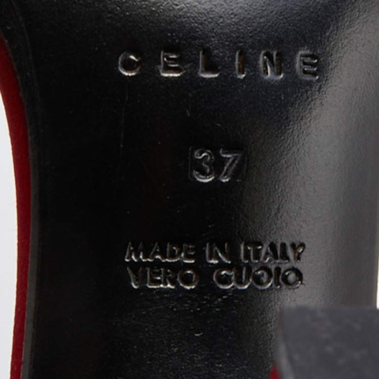 Pre Owned Celine Red Satin Crystal Embellished Slingback Sandals Size 37