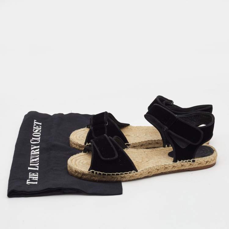 Pre Owned Celine Black Velvet Velcro Strap Espadrille Sandals Size 40